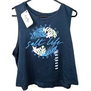 Salt Life Womens Oasis Muscle Tank Navy Cropped Large MSRP $24